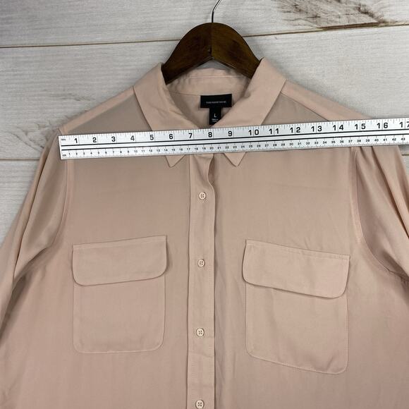 Who What Wear Womens Blouse Sz L Peachy Pink Button Up Flowy Long Sleeve Career - Picture 7 of 10